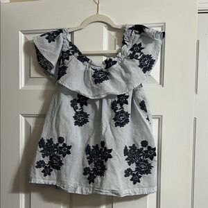 J. Jill Petite Small Blue Striped Floral Off the Shoulder Ruffle Top